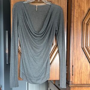 Gray Draped Long Sleeve Top